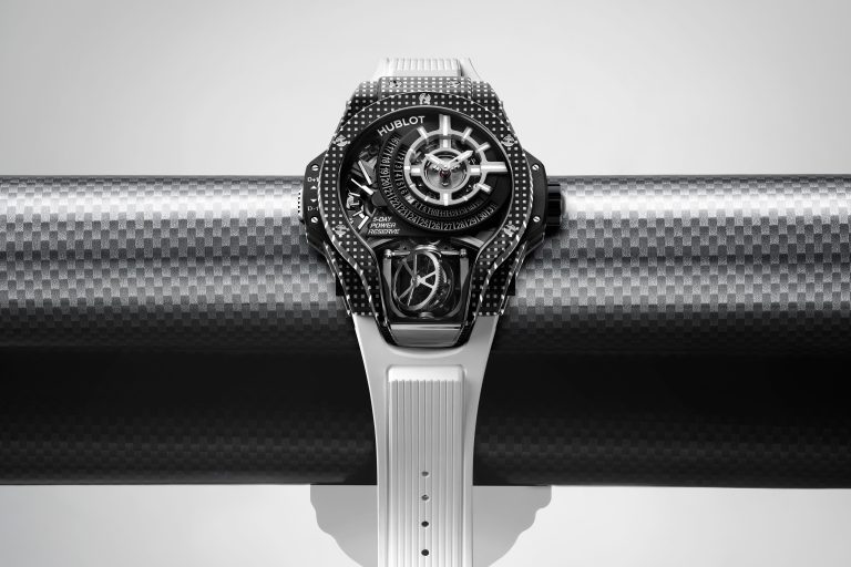 未來造型頂級性能 HUBLOT MP-09 雙軸陀飛輪白色3D碳纖維腕錶