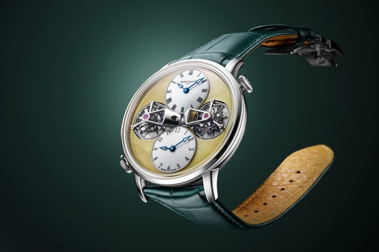 Arnold & Son 僅此一只 雙陀飛輪白金系列琥珀腕錶 大展時光藝術之美