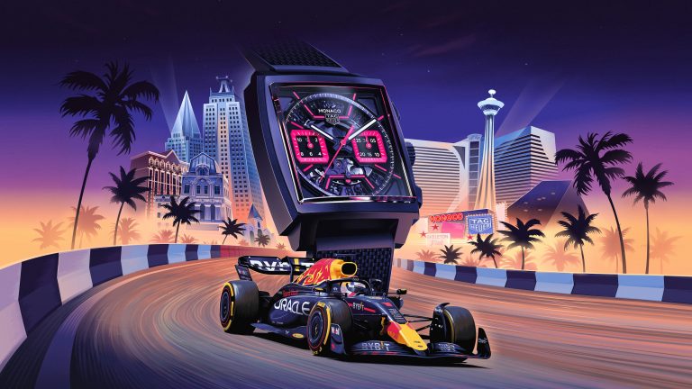 F1 拉斯維加斯大獎賽提前封王 Max Verstappen 四連冠締造傳奇 致敬不夜城之戰TAG Heuer Monaco 鏤空計時腕錶粉紅款